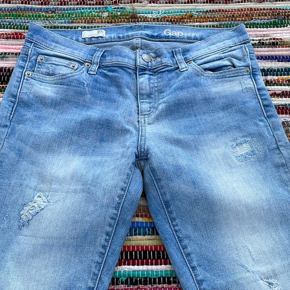 Gap 1969 Lt Blue Distressed Girlfriend Jeans-#1873 - Picture 6 of 12